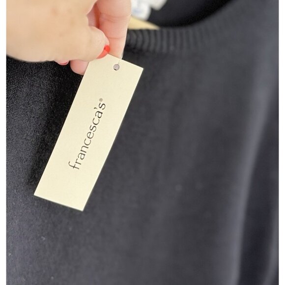NWT Francesca's Blue Rain Black Pullover Sweater Tie Back Size Small Preppy - Picture 7 of 11